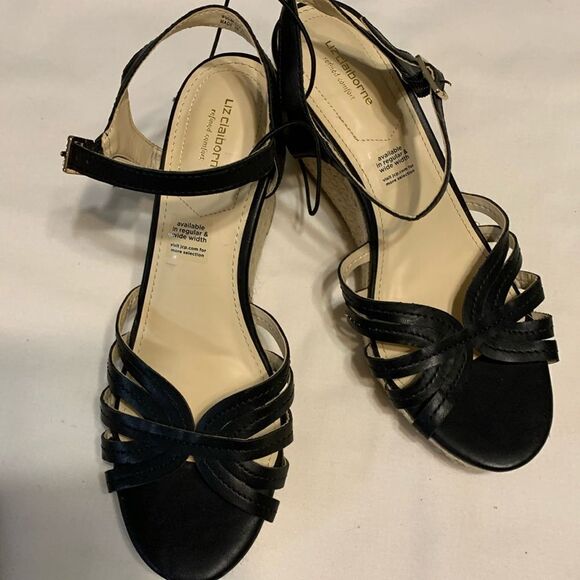 Liz Claiborne LC Magenta refined comfort size 9.5 black sandal wedge - Picture 1 of 9